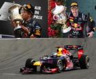 Sebastian Vettel εορτάζει νίκη το Grand Prix Μπαχρέιν (2012)